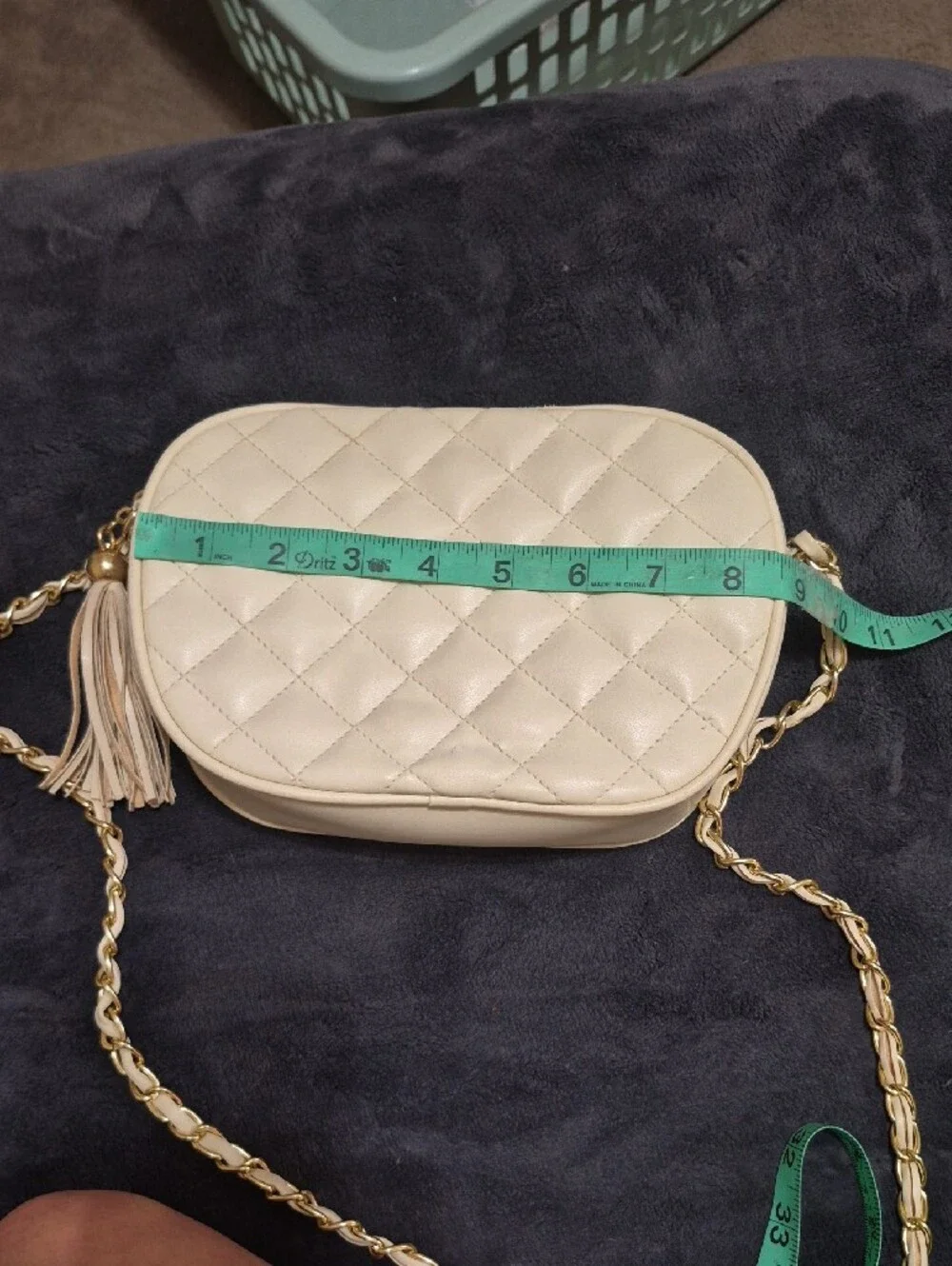 Vintage Quilted Cream Crossbody Bag with Gold Chain and Tassel